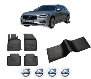 Set 5 covorase auto VOLVO V90 II Estate (235) din 2007-2015, cu covoras tunel median, presuri auto din cauciuc, 4x Stickere auto cu VOLVO - Img 2