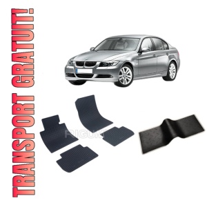 Set 5 covorase BMW SERIA 3 E46 din 1998-02.2005, cu covoras tunel median, CAROSERIE SEDAN, Presuri cauciuc 100%, compatibil cu autoturismul BMW SERIA 3 E46, Rigum
