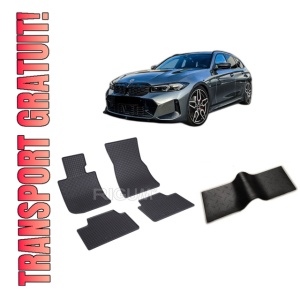 Set 5 covorase BMW SERIA 3 G21 TOURING PHEV din 07.2019-PREZENT, cu covoras tunel median, CAROSERIE COMBI, Presuri cauciuc 100%, compatibil cu autoturismul BMW SERIA 3 G21 TOURING PHEV, Rigum