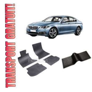 Set 5 covorase BMW SERIA 5 F10 din 03.2010-2013, cu covoras tunel median, CAROSERIE SEDAN, Presuri cauciuc 100%, compatibil cu autoturismul BMW SERIA 5 F10, Rigum