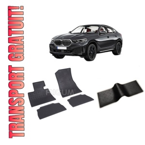 Set 5 covorase BMW X6 G06 din 11.2019-PREZENT, cu covoras tunel median, CAROSERIE SUV, Presuri cauciuc 100%, compatibil cu autoturismul BMW X6 G06, Rigum