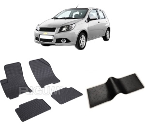Set 5 covorase CHEVROLET AVEO T200 din 2002-2005, cu covoras tunel median, CAROSERIE HATCHBACK, Presuri cauciuc 100%, compatibil cu autoturismul CHEVROLET AVEO T200, Rigum - Img 2