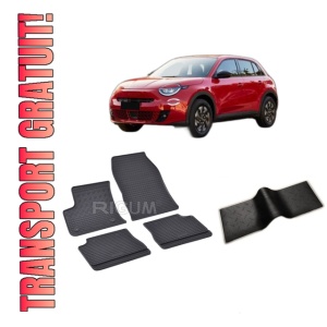 Set 5 covorase FIAT 600E EV din 09.2023-PREZENT, cu covoras tunel median, CAROSERIE HATCHBACK, Presuri cauciuc 100%, compatibil cu autoturismul FIAT 600E EV, Rigum