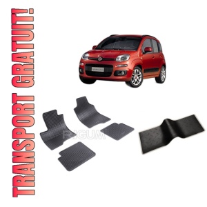 Set 5 covorase FIAT PANDA III din 03.2012-PREZENT, cu covoras tunel median, CAROSERIE HATCHBACK, Presuri cauciuc 100%, compatibil cu autoturismul FIAT PANDA III, Rigum