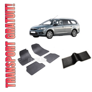 Set 5 covorase FORD FOCUS II din 2004-02.2011, cu covoras tunel median, CAROSERIE COMBI, Presuri cauciuc 100%, compatibil cu autoturismul FORD FOCUS II, Rigum