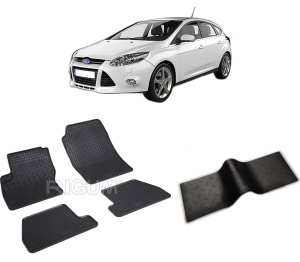 Set 5 covorase FORD FOCUS III din 03.2011-08.2018, cu covoras tunel median, CAROSERIE HATCHBACK, Presuri cauciuc 100%, compatibil cu autoturismul FORD FOCUS III, Rigum - Img 2
