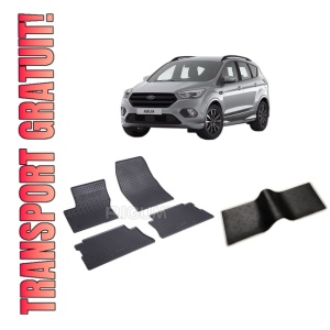 Set 5 covorase FORD KUGA II din 02.2013-03.2020, cu covoras tunel median, CAROSERIE SUV, Presuri cauciuc 100%, compatibil cu autoturismul FORD KUGA II, Rigum