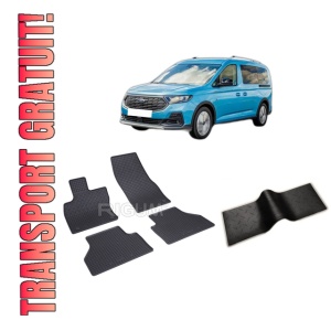 Set 5 covorase FORD TOURNEO CONNECT III din 05.2022-PREZENT, cu covoras tunel median, CAROSERIE VAN 5 USI, Presuri cauciuc 100%, compatibil cu autoturismul FORD TOURNEO CONNECT III, Rigum