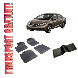Set 5 covorase HONDA CIVIC IX din 03.2012-02.2017, cu covoras tunel median, CAROSERIE HATCHBACK, Presuri cauciuc 100%, compatibil cu autoturismul HONDA CIVIC IX, Rigum