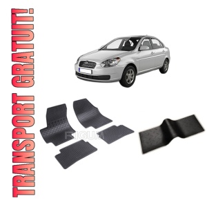 Set 5 covorase HYUNDAI ACCENT din 2006-2010, cu covoras tunel median, CAROSERIE SEDAN, Presuri cauciuc 100%, compatibil cu autoturismul HYUNDAI ACCENT, Rigum