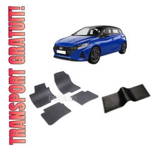 Set 5 covorase HYUNDAI I20 III din 10.2020-PREZENT, cu covoras tunel median, CAROSERIE HATCHBACK, Presuri cauciuc 100%, compatibil cu autoturismul HYUNDAI I20 III, Rigum
