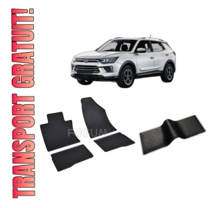 Set 5 covorase KGM KORANDO din 2025-PREZENT, cu covoras tunel median, CAROSERIE SUV, Presuri cauciuc 100%, compatibil cu autoturismul KGM KORANDO, Rigum