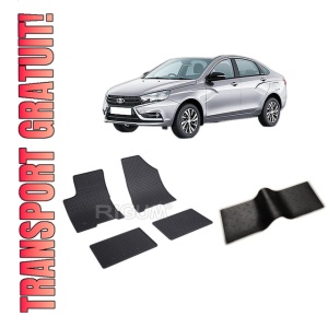 Set 5 covorase LADA VESTA din 2015-PREZENT, cu covoras tunel median, CAROSERIE SEDAN, Presuri cauciuc 100%, compatibil cu autoturismul LADA VESTA, Rigum