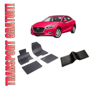 Set 5 covorase MAZDA 3 III din 12.2013-02.2019, cu covoras tunel median, CAROSERIE SEDAN, Presuri cauciuc 100%, compatibil cu autoturismul MAZDA 3 III, Rigum