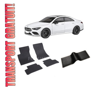 Set 5 covorase MERCEDES CLA II din 05.2019-PREZENT, cu covoras tunel median, CAROSERIE COUPE, Presuri cauciuc 100%, compatibil cu autoturismul MERCEDES CLA II, Rigum