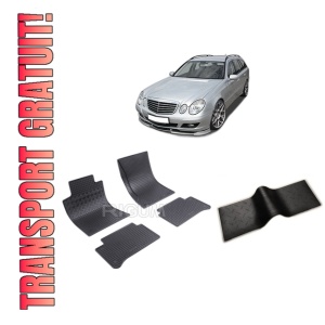 Set 5 covorase MERCEDES E-CLASS W211 din 2003-10.2009, cu covoras tunel median, CAROSERIE COMBI, Presuri cauciuc 100%, compatibil cu autoturismul MERCEDES E-CLASS W211, Rigum