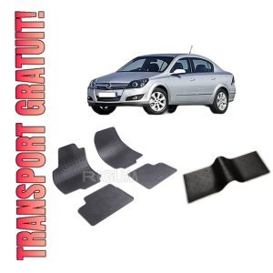 Set 5 covorase OPEL ASTRA H din 2004-12.2014, cu covoras tunel median, CAROSERIE SEDAN, Presuri cauciuc 100%, compatibil cu autoturismul OPEL ASTRA H, Rigum
