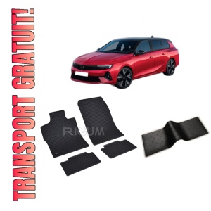 Set 5 covorase OPEL ASTRA L PHEV SPORTS TOURER din 01.2022-PREZENT, cu covoras tunel median, CAROSERIE COMBI, Presuri cauciuc 100%, compatibil cu autoturismul OPEL ASTRA L PHEV SPORTS TOURER, Rigum