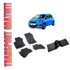 Set 5 covorase PEUGEOT 108 din 07.2014-11.2021, cu covoras tunel median, CAROSERIE HATCHBACK, Presuri cauciuc 100%, compatibil cu autoturismul PEUGEOT 108, Rigum