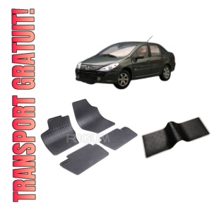 Set 5 covorase PEUGEOT 307 din 2001-2008, cu covoras tunel median, CAROSERIE SEDAN, Presuri cauciuc 100%, compatibil cu autoturismul PEUGEOT 307, Rigum
