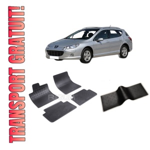 Set 5 covorase PEUGEOT 407 din 2004-12.2010, cu covoras tunel median, CAROSERIE COMBI, Presuri cauciuc 100%, compatibil cu autoturismul PEUGEOT 407, Rigum