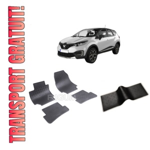 Set 5 covorase RENAULT CAPTUR I din 04.2013-12.2019, cu covoras tunel median, CAROSERIE SUV, Presuri cauciuc 100%, compatibil cu autoturismul RENAULT CAPTUR I, Rigum