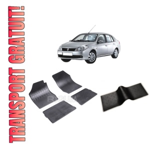 Set 5 covorase RENAULT SYMBOL I din 2001-2008, cu covoras tunel median, CAROSERIE SEDAN, Presuri cauciuc 100%, compatibil cu autoturismul RENAULT SYMBOL I, Rigum