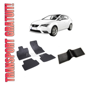 Set 5 covorase SEAT LEON IV KL din 03.2020-PREZENT, cu covoras tunel median, CAROSERIE HATCHBACK, Presuri cauciuc 100%, compatibil cu autoturismul SEAT LEON IV KL, Rigum