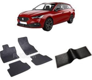 Set 5 covorase SEAT LEON IV PHEV din 2020-PREZENT, cu covoras tunel median, CAROSERIE COMBI, Presuri cauciuc 100%, compatibil cu autoturismul SEAT LEON IV PHEV, Rigum - Img 2