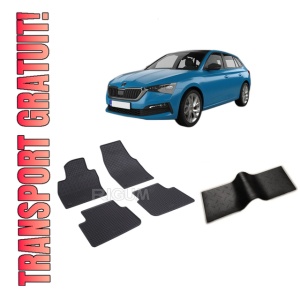 Set 5 covorase SKODA SCALA din 04.2019-PREZENT, cu covoras tunel median, CAROSERIE HATCHBACK, Presuri cauciuc 100%, compatibil cu autoturismul SKODA SCALA, Rigum