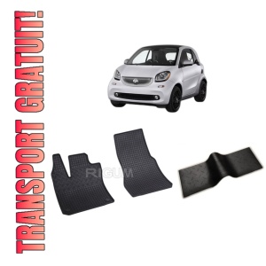 Set 5 covorase SMART FORTWO EQ din 2017-PREZENT, cu covoras tunel median, CAROSERIE HATCHBACK, Presuri cauciuc 100%, compatibil cu autoturismul SMART FORTWO EQ, Rigum