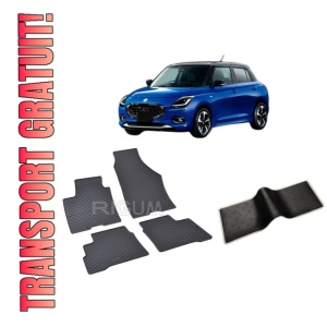 Set 5 covorase SUZUKI SWIFT MHEV din 04.2024-PREZENT, cu covoras tunel median, CAROSERIE HATCHBACK, Presuri cauciuc 100%, compatibil cu autoturismul SUZUKI SWIFT MHEV, Rigum