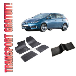 Set 5 covorase TOYOTA AURIS II din 01.2013-12.2018, cu covoras tunel median, CAROSERIE HATCHBACK, Presuri cauciuc 100%, compatibil cu autoturismul TOYOTA AURIS II, Rigum