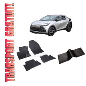 Set 5 covorase TOYOTA C-HR HYBRID din 2024-PREZENT, cu covoras tunel median, CAROSERIE SUV, Presuri cauciuc 100%, compatibil cu autoturismul TOYOTA C-HR HYBRID, Rigum
