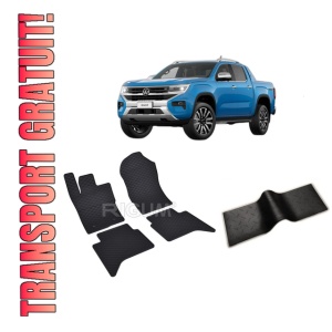 Set 5 covorase VOLKSWAGEN AMAROK din 2022-PREZENT, cu covoras tunel median, CAROSERIE PICK-UP, Presuri cauciuc 100%, compatibil cu autoturismul VOLKSWAGEN AMAROK, Rigum