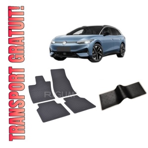 Set 5 covorase VOLKSWAGEN ID.7 din 06.2024-PREZENT, cu covoras tunel median, CAROSERIE COMBI, Presuri cauciuc 100%, compatibil cu autoturismul VOLKSWAGEN ID.7, Rigum