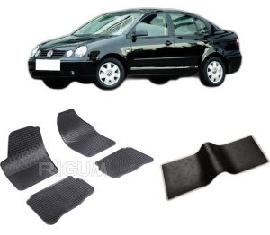 Set 5 covorase VOLKSWAGEN POLO IV din 11.2001-2009, cu covoras tunel median, CAROSERIE SEDAN, Presuri cauciuc 100%, compatibil cu autoturismul VOLKSWAGEN POLO IV, Rigum - Img 2