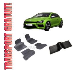Set 5 covorase VOLKSWAGEN SCIROCCO III din 06.2008-2017, cu covoras tunel median, CAROSERIE COUPE, Presuri cauciuc 100%, compatibil cu autoturismul VOLKSWAGEN SCIROCCO III, Rigum