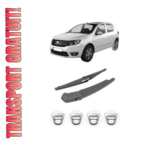 Set brat stergator spate cu lamela pentru DACIA SANDERO II din 2012-2019, pentru spate, din cauciuc siliconat rezistent, 4 stickere auto DACIA