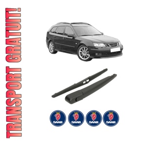Set brat stergator spate cu lamela pentru SAAB 9-3 Estate (E50) din 2005-2015, pentru spate, din cauciuc siliconat rezistent, 4 stickere auto SAAB