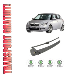 Set brat stergator spate cu lamela pentru SKODA FABIA II (542) din 2006-2014, pentru spate, din cauciuc siliconat rezistent, 4 stickere auto SKODA