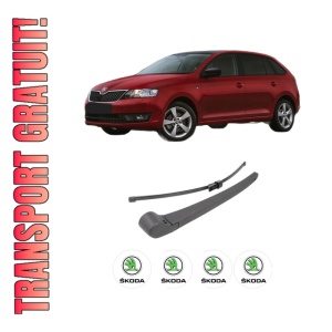 Set brat stergator spate cu lamela pentru SKODA RAPID Spaceback (NH1) din 2012-2019, pentru spate, din cauciuc siliconat rezistent, 4 stickere auto SKODA