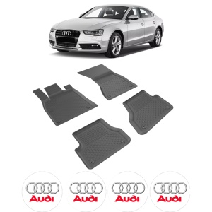 Set covorase Audi A5 Sportback din 2009 - 2016, covorase presuri tavita auto, cu tunel median intermediar din cauciuc thermoplastic, 4 Stickere auto cu Audi - Img 2