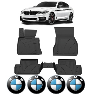 Set covorase BMW Seria 5 G30 din 2017 - 2023, covorase presuri tavita auto, cu tunel median intermediar din cauciuc thermoplastic, 4 Stickere auto cu BMW - Img 2