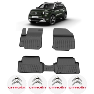 Set covorase Citroen C3 I AIRCROSS din 2017-2024, covorase presuri tavita auto, cu tunel median intermediar din cauciuc thermoplastic, 4 Stickere auto cu Citroen - Img 2