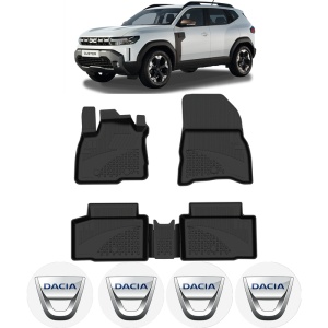 Set covorase Dacia Duster III din 2024 Mild Hybrid, covorase presuri tavita auto, cu tunel median intermediar din cauciuc thermoplastic, 4 Stickere auto cu Dacia - Img 2