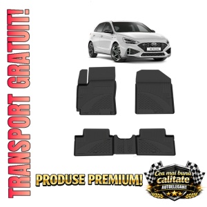 Set covorase Hyundai I30 III din 2016 - 2023, covorase presuri tavita auto, cu tunel median intermediar din cauciuc thermoplastic, 4 Stickere auto cu Hyundai