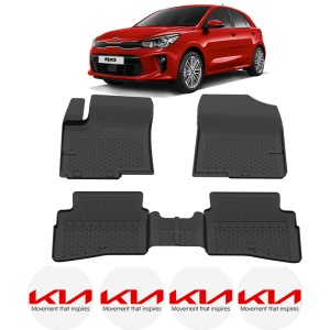 Set covorase Kia Rio III Hatchback din 2011 - 2017, covorase presuri tavita auto, cu tunel median intermediar din cauciuc thermoplastic, 4 Stickere auto cu Kia - Img 2