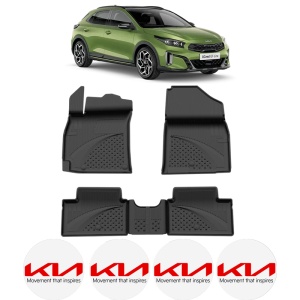 Set covorase KIA Xceed din 2019, covorase presuri tavita auto, cu tunel median intermediar din cauciuc thermoplastic, 4 Stickere auto cu KIA - Img 2