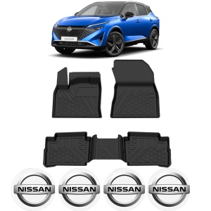 Set covorase Nissan Qashqai III din 2022, covorase presuri tavita auto, cu tunel median intermediar din cauciuc thermoplastic, 4 Stickere auto cu Nissan - Img 2